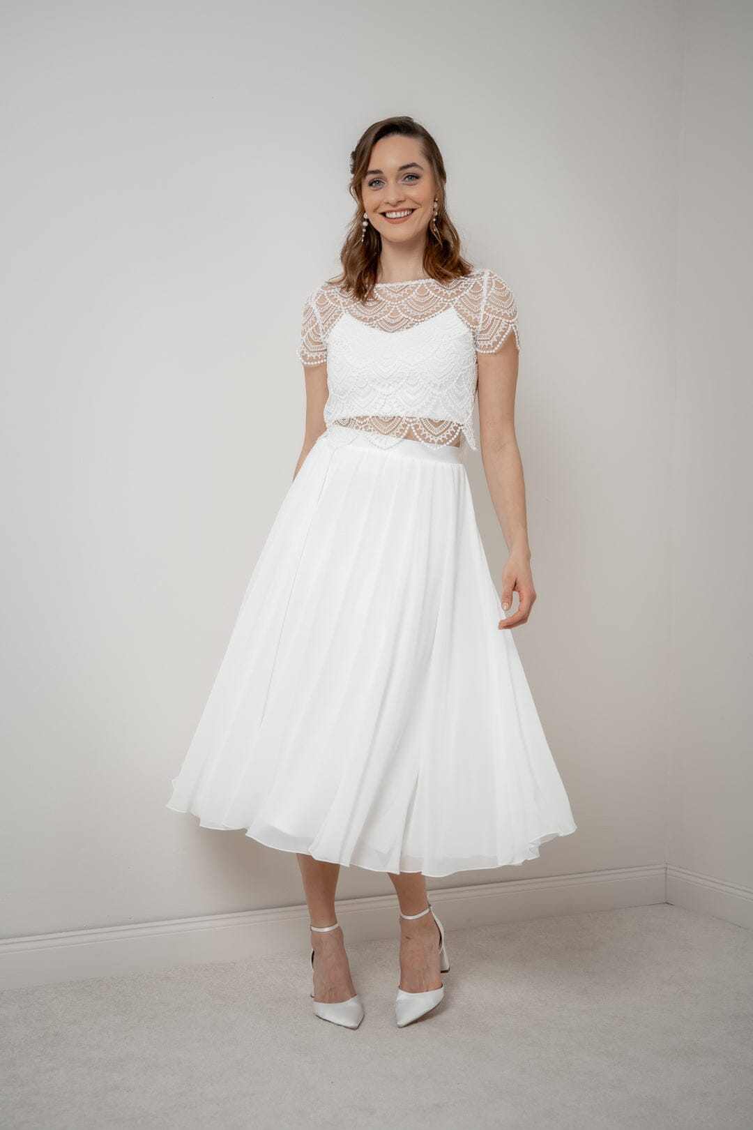 White Chiffon Skirt Knee Length Midi Chiffon Bridal Skirt Mireya