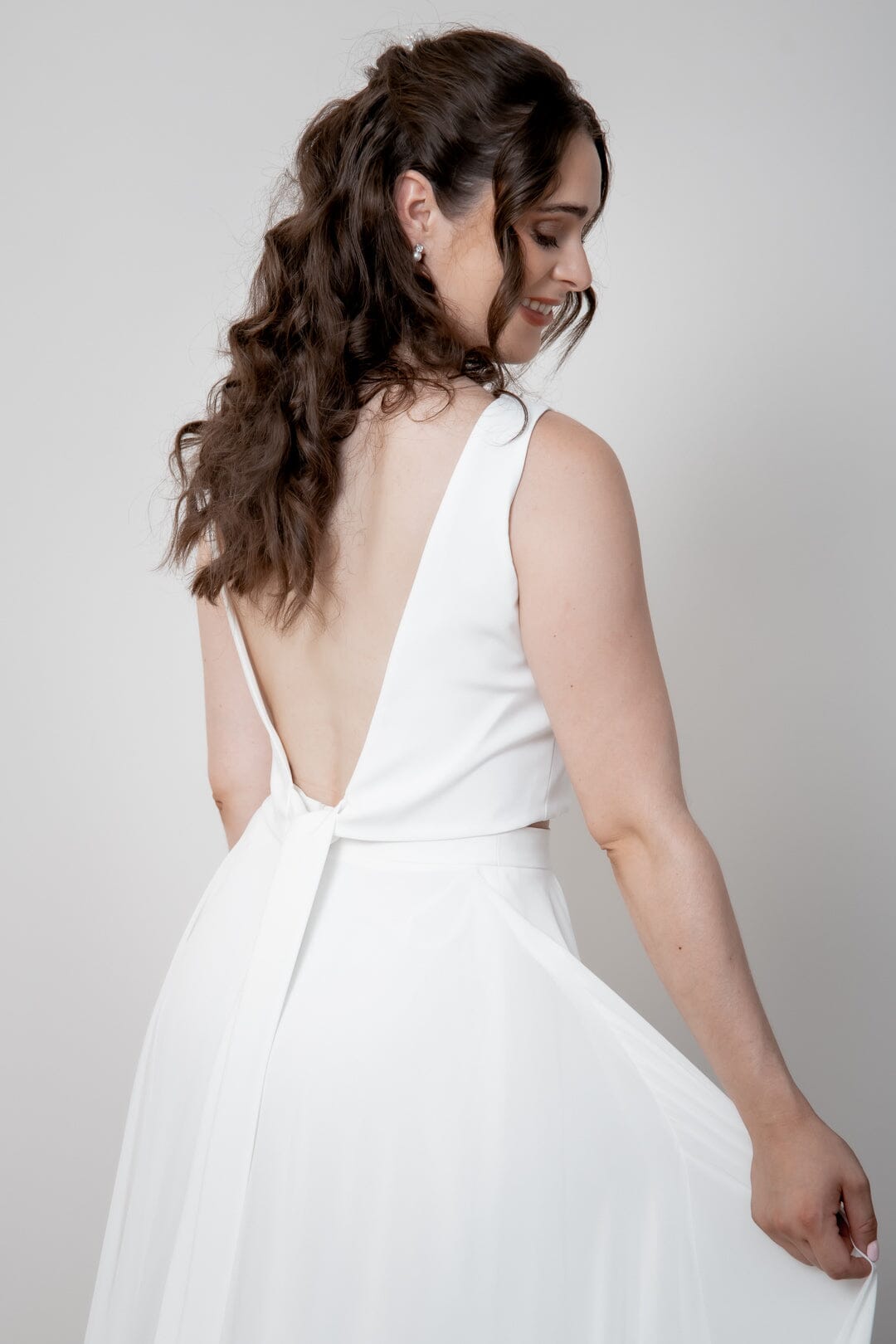 sachin and babi light blue dress Vintage Ivory High Neck Backless Wedding Dress With Long Lace Sleeves
