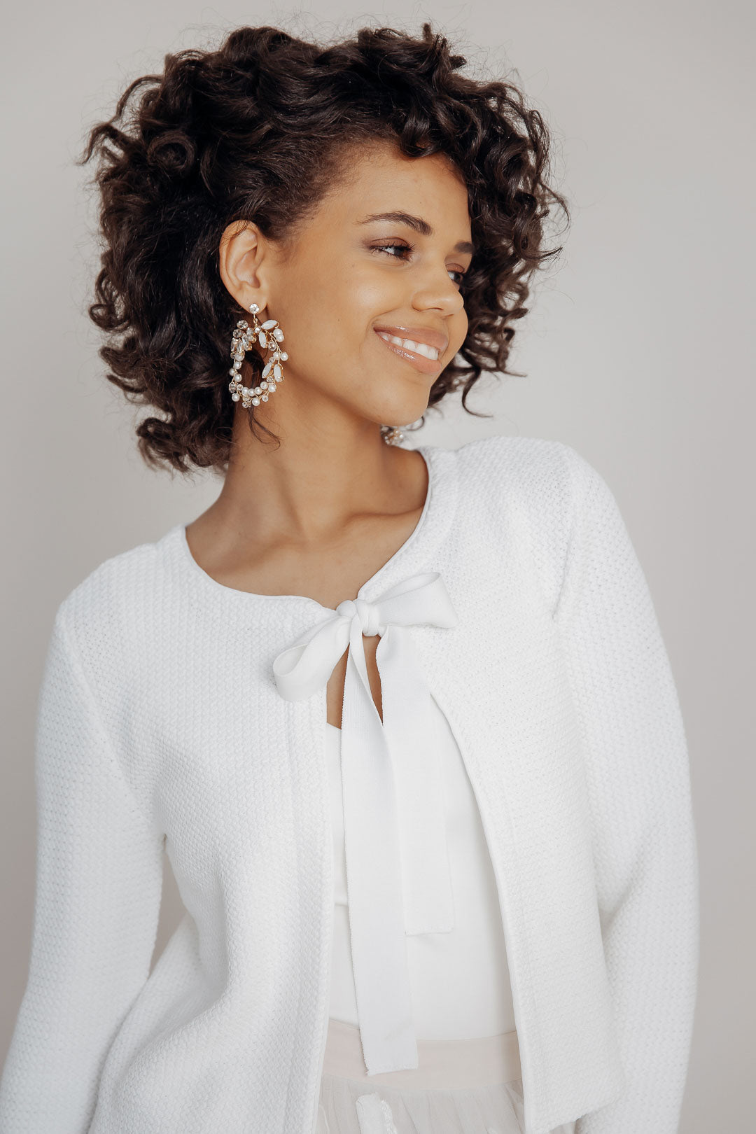 Bow Tie Stretch Knit Bridal Cardigan