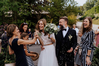 Boho Brautkleid mit Spitzentop und Tüllrock in Ivory