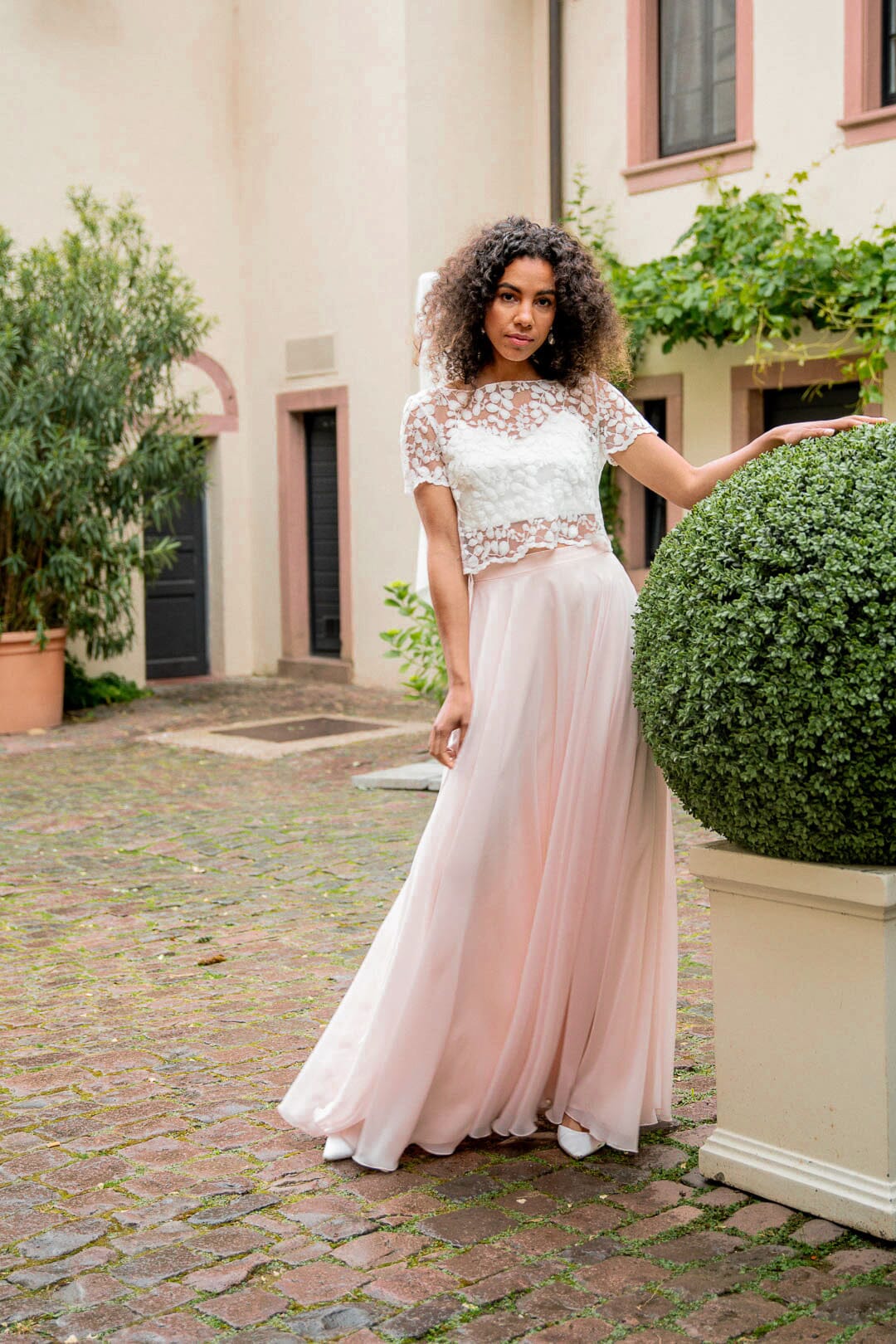 Langer Braut Rock aus Chiffon – Isla Rosé noni