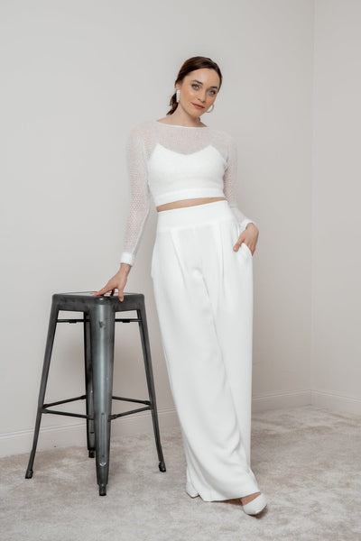 Crop Top für die Braut mit dünnen Trägern in Ivory – Corie crop noni