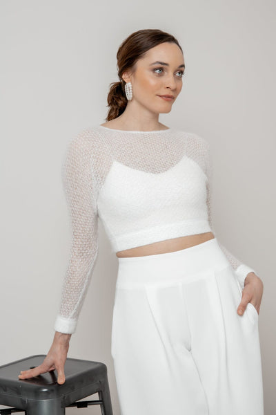 Crop Top für die Braut mit dünnen Trägern in Ivory – Corie crop noni