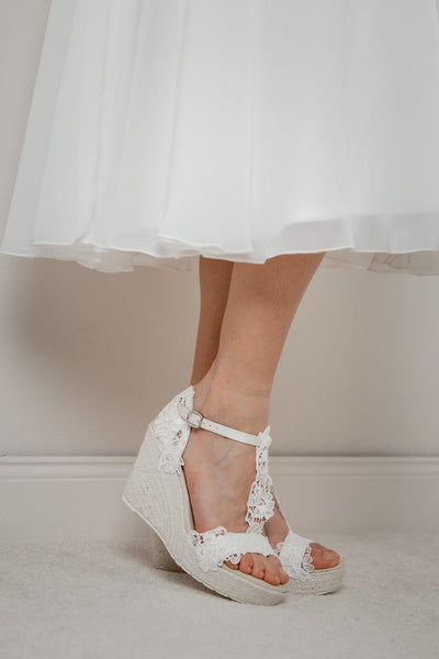 Braut Wedges, Sandalette mit Blumenspitze - Viena