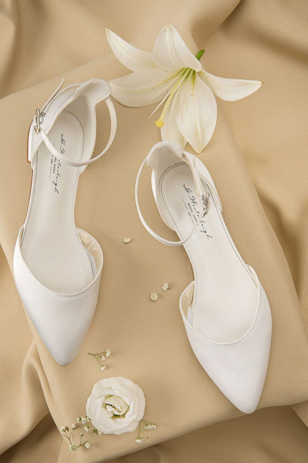 Flache Brautschuhe aus Satin – Ava Ivory Satin – noni