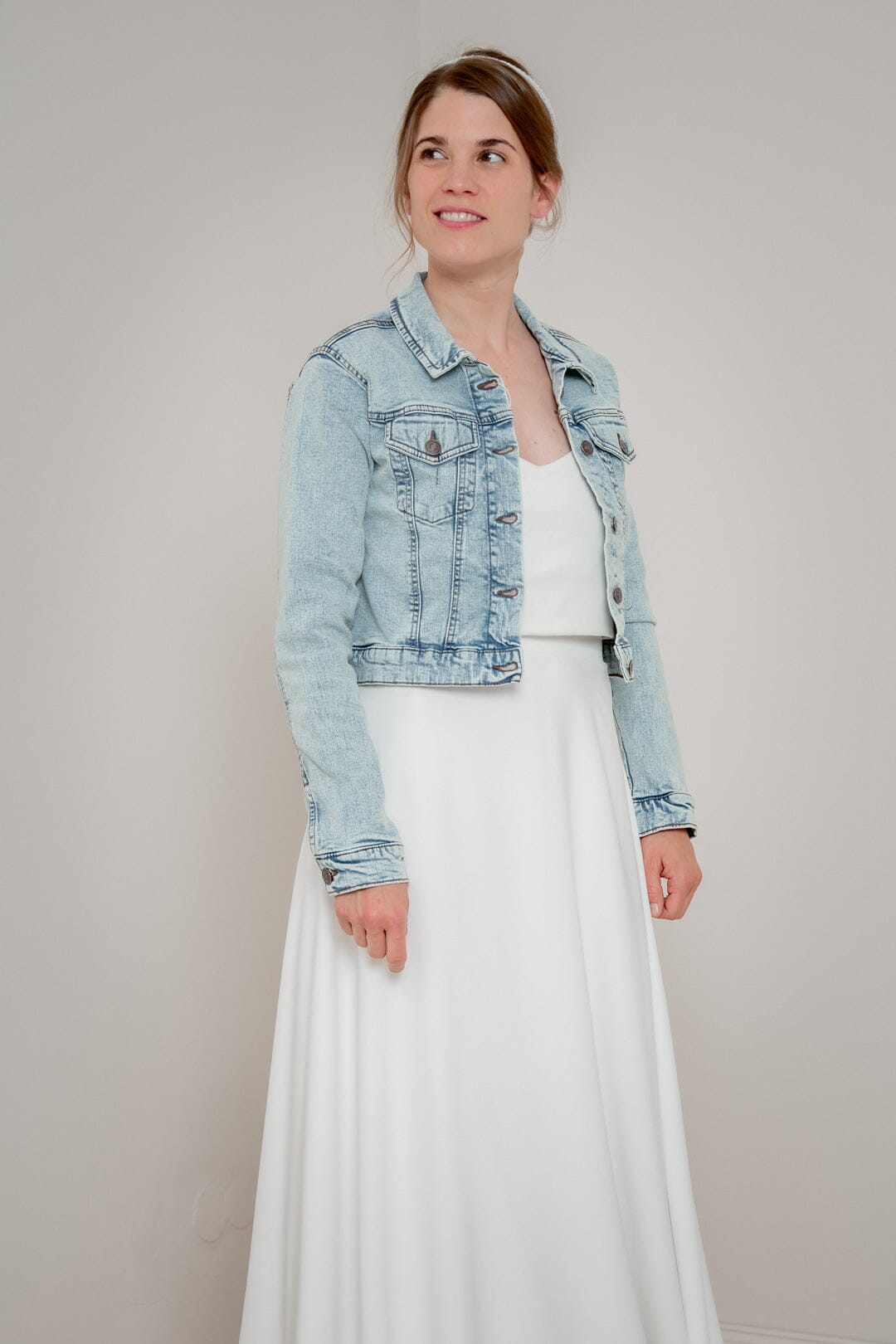 Denim Jacket Kleid Mit Jeansjacke Kurze Braut Jeansjacke Mit