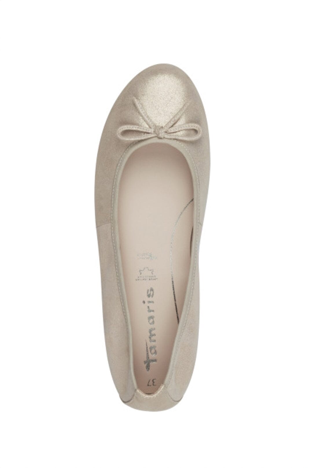 Lederballerina in Beige mit Metallic-Effekt – Tamaris – noni