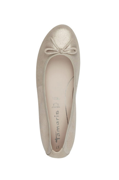 Lederballerina in Beige mit Metallic-Effekt – Tamaris