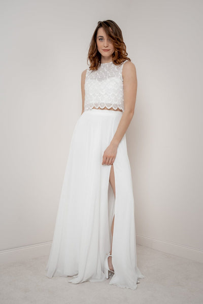 Maxi-Braut Rock in Ivory mit Beinschlitz – Jona noni