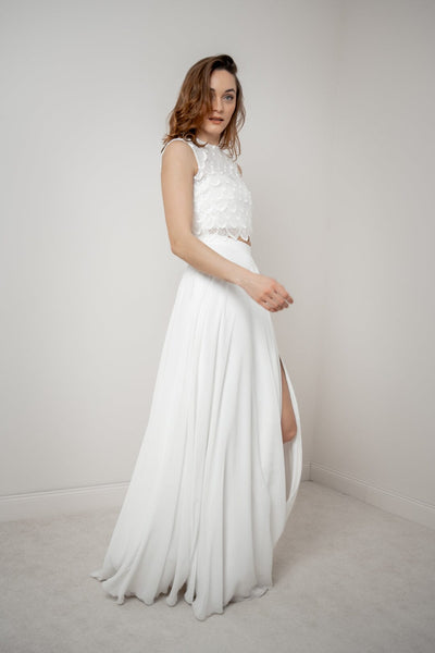 Maxi-Braut Rock in Ivory mit Beinschlitz – Jona noni