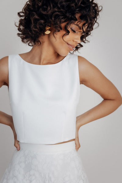 Rückenfreies Braut Top aus recyceltem Material - Liza Ivory Eco