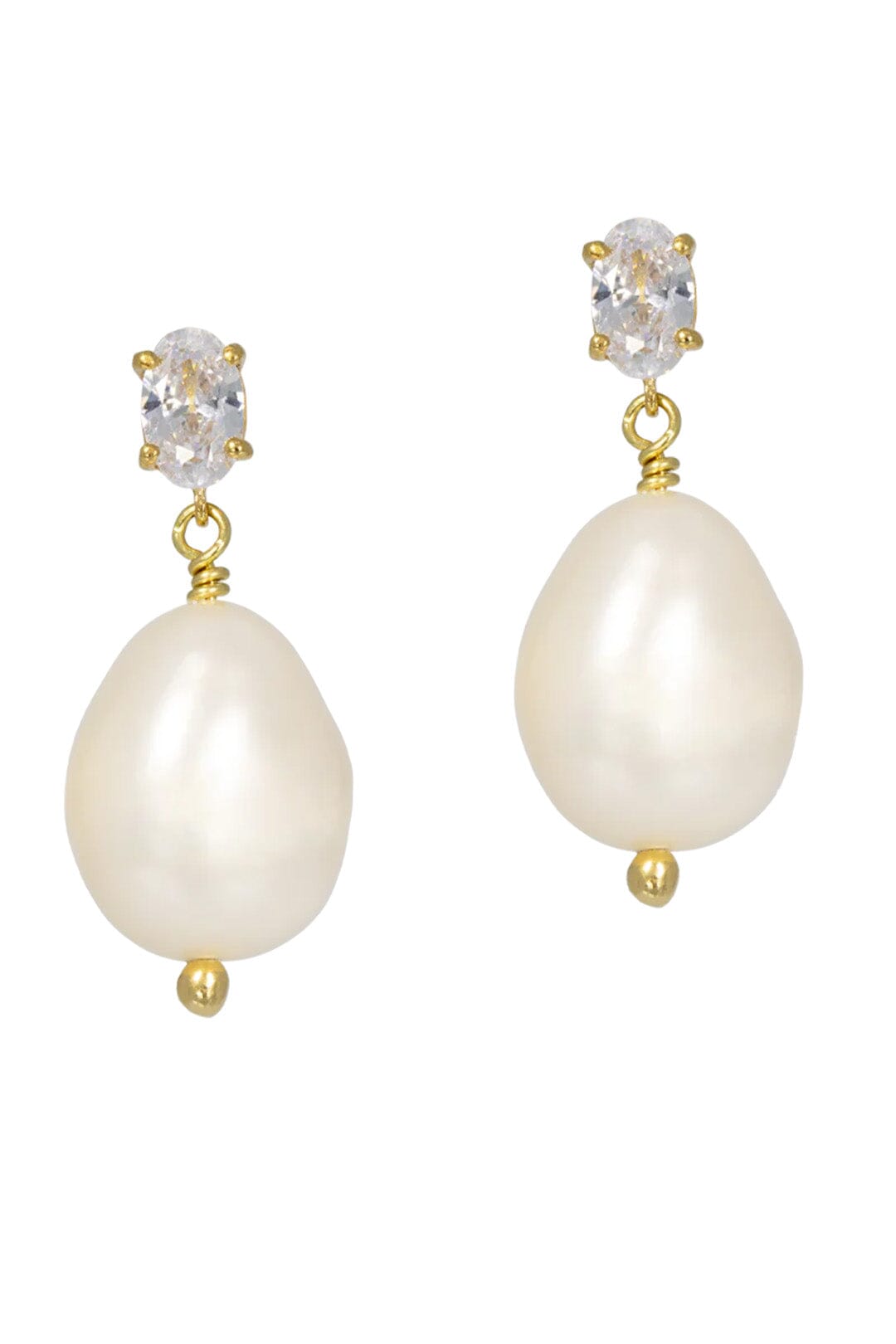 Oval crystal studs with pearl pendants - Joelle