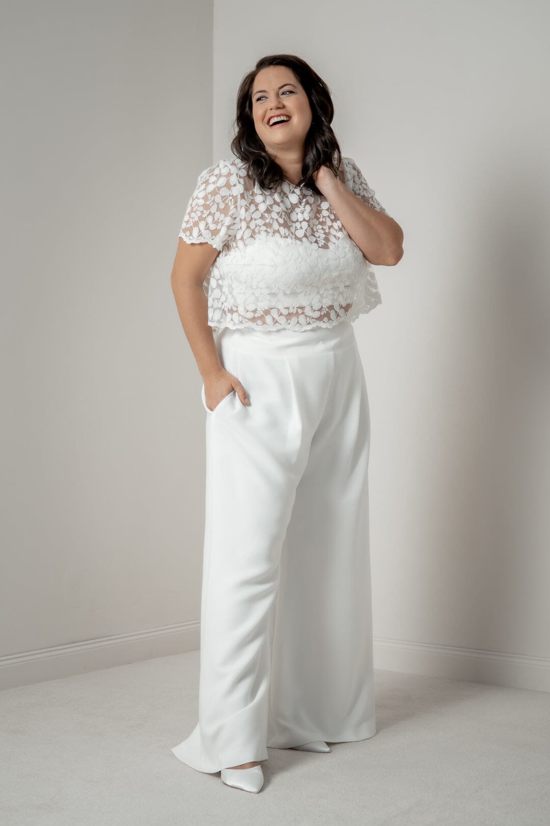 Plus size bridal top in leaf lace - Aza noni Curvy