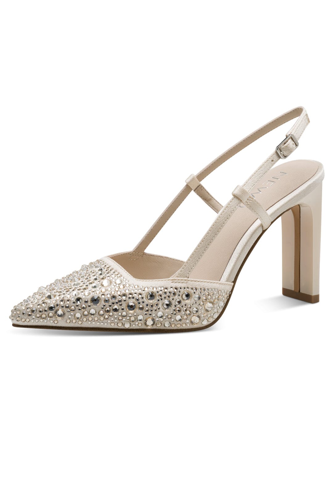 Spitze Slingpumps in Ivory Glam mit Strass-Steinen – NEWD