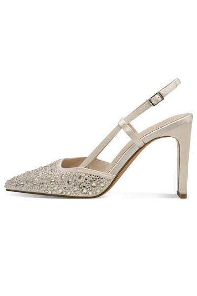 Spitze Slingpumps in Ivory Glam mit Strass-Steinen – NEWD