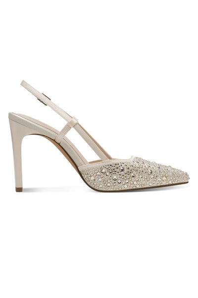 Spitze Slingpumps in Ivory Glam mit Strass-Steinen – NEWD