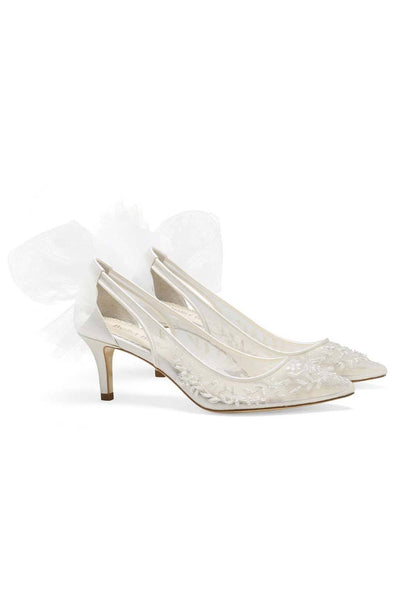 Braut-Kitten Heels mit Tüllschleife und floraler Spitze – Esther