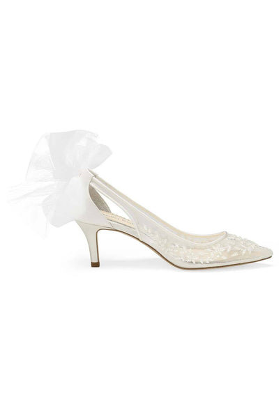 Braut-Kitten Heels mit Tüllschleife und floraler Spitze – Esther
