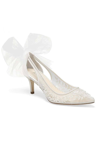 Braut-Kitten Heels mit Tüllschleife und floraler Spitze – Esther