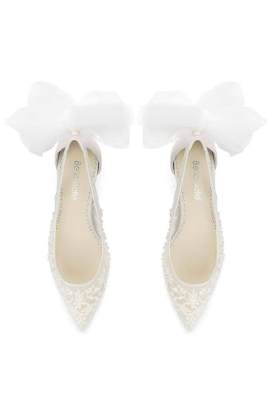 Braut-Kitten Heels mit Tüllschleife und floraler Spitze – Esther