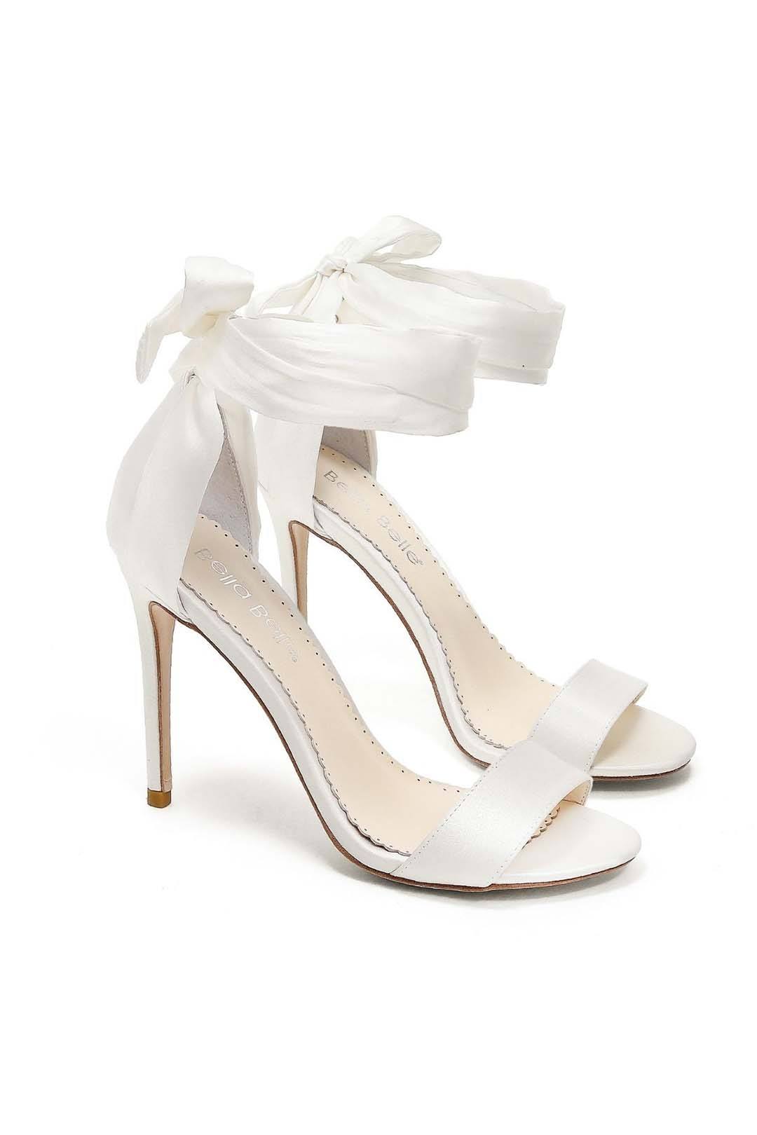 Riemchen-Stiletto in Ivory mit langen Seidenbändern - Anna