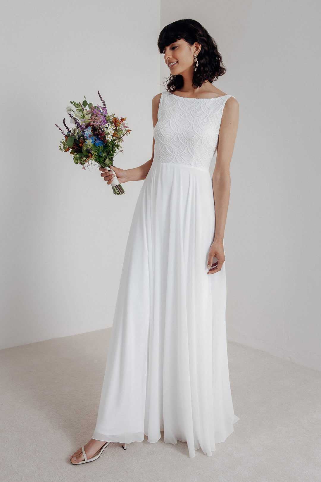 Langes Boho-Brautkleid in Ivory – Niah