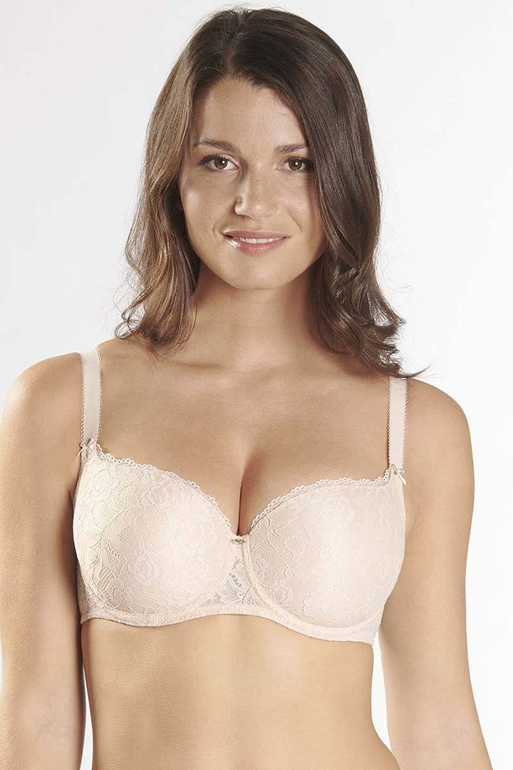 Aubade Rosessence Women's Moulded Half Cup Bra – Rose-Patterned Lace, U-Shaped Back, Padded For Lift