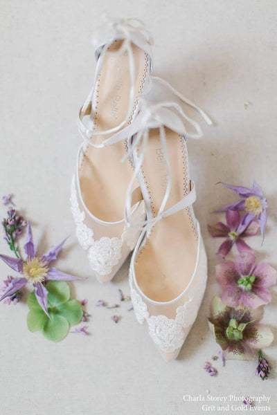 Braut-Kitten Heels mit Alençon-Spitze - Amelia Ivory