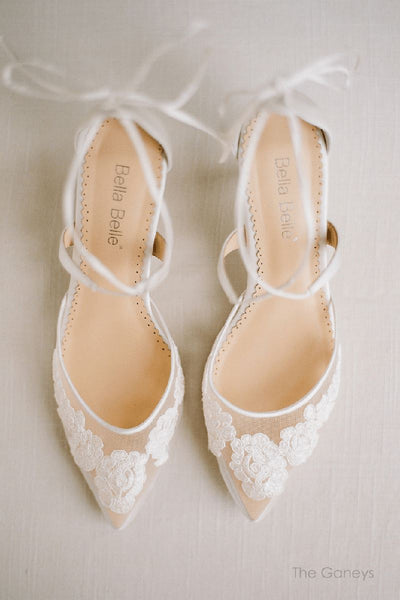 Braut-Kitten Heels mit Alençon-Spitze - Amelia Ivory