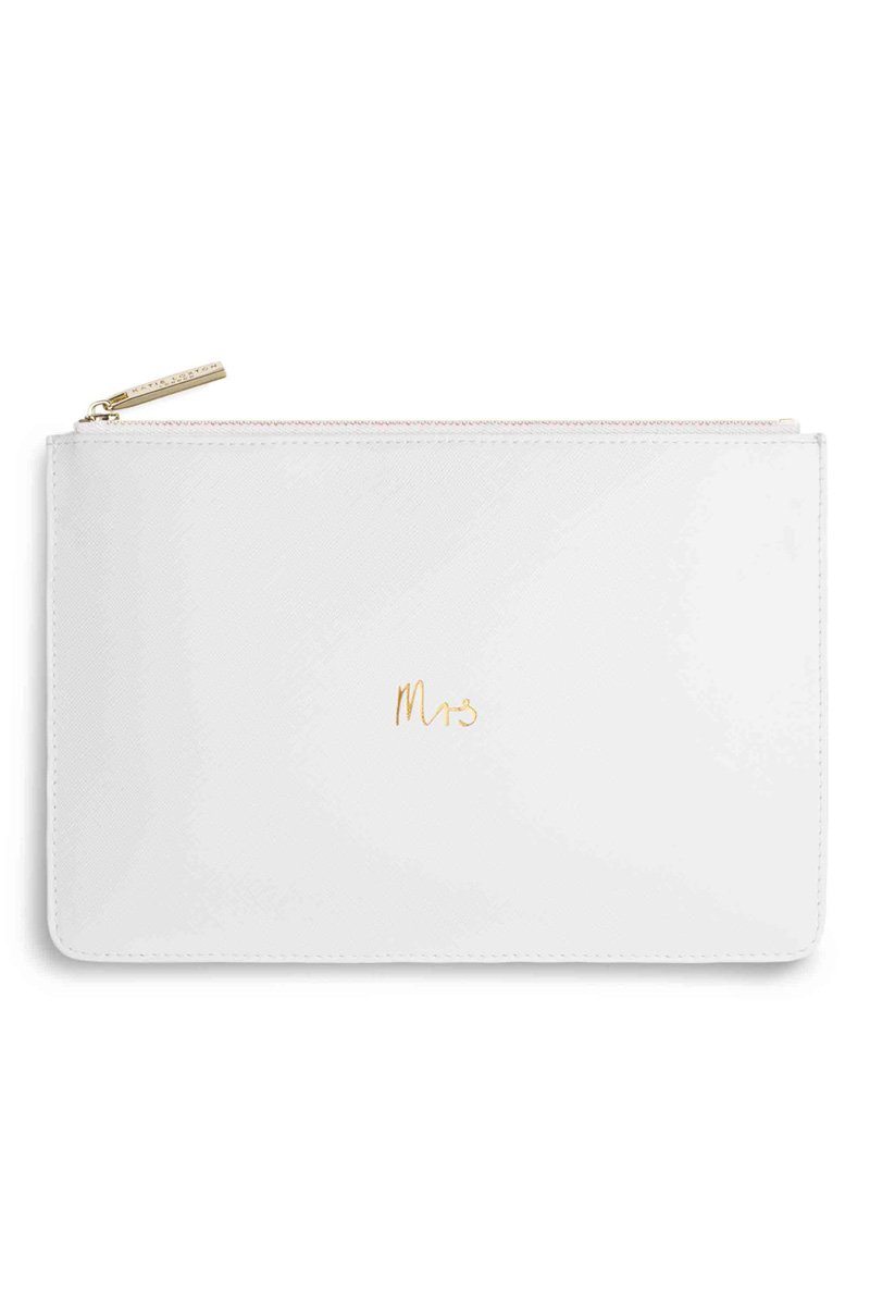 Braut-Pouch, Clutch mit goldenem Schriftzug "Mrs" in Chalky White