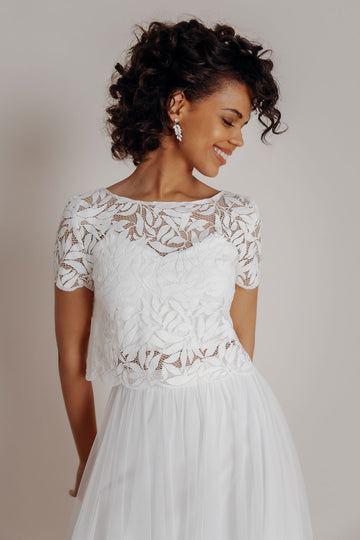 Top, Braut Jäckchen aus Botanik-Spitze mit kurzen Ärmeln – Emmi noni