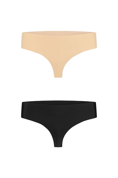 Invisible Thong in Nude und Schwarz, 2-er Set, Front