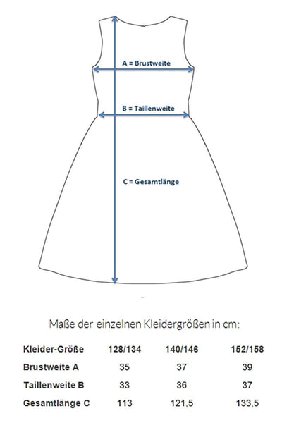 Mädchenkleid mit Blätterspitze – Größentabelle