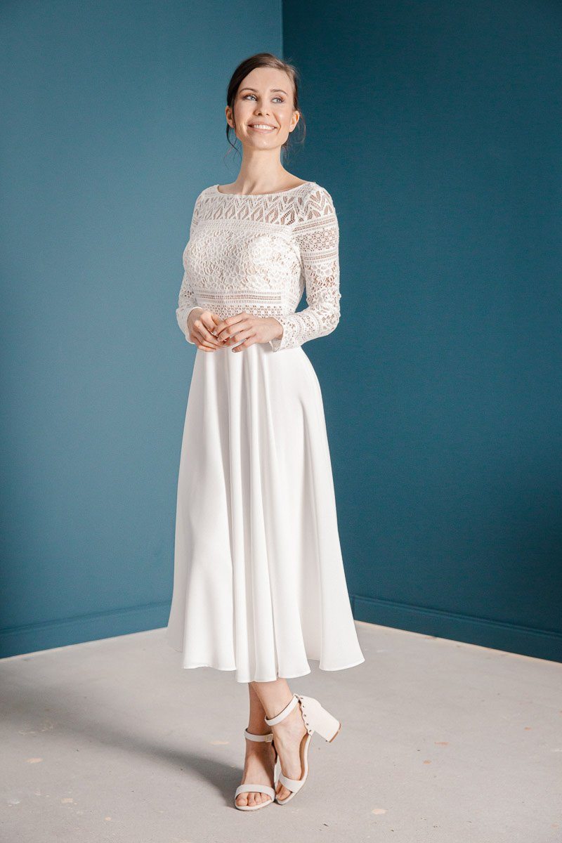 Midi-Brautkleid mit tiefem Rückenausschnitt und Boho Spitze - Shelly Ivory