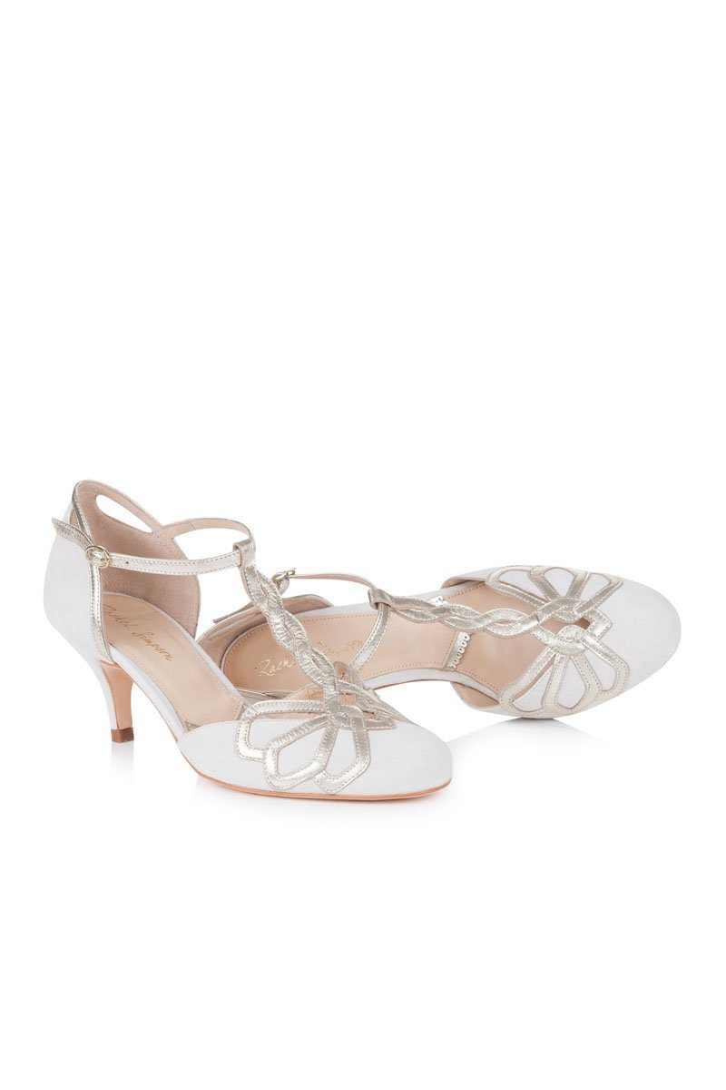 noni Brautmode 2020, Art Déco Brautschuh mit geflochtenem T-Strap - Rosita Ivory Gold