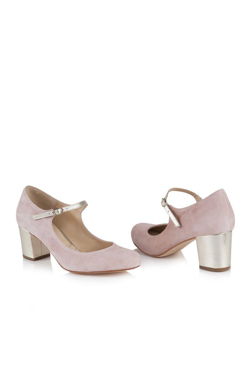 Brautschuh Rosa und Gold, mit niedrigem Absatz - Chloe