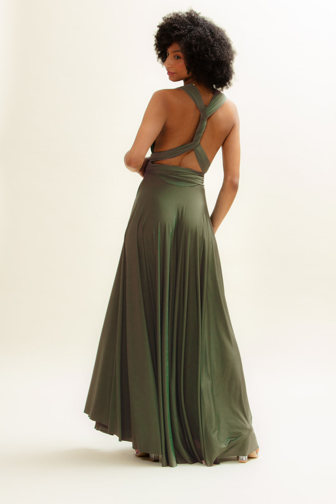 Langes Brautjungfernkleid - Ballgown Olive